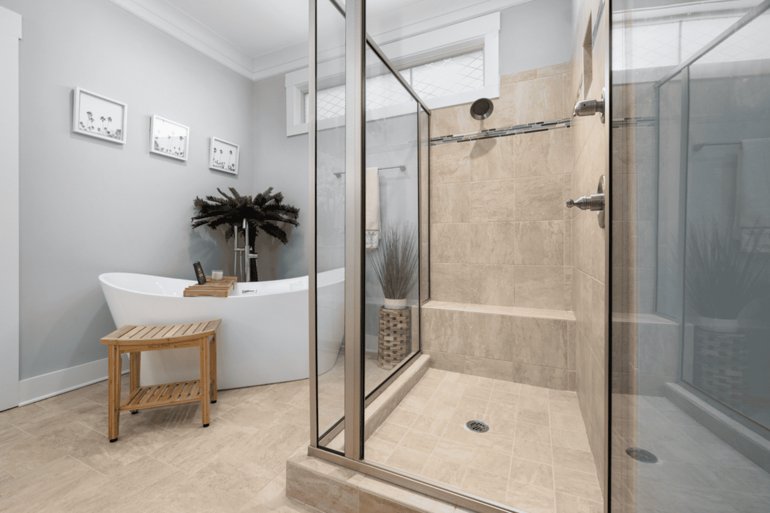 bathroom with professional bathtub and shower installation